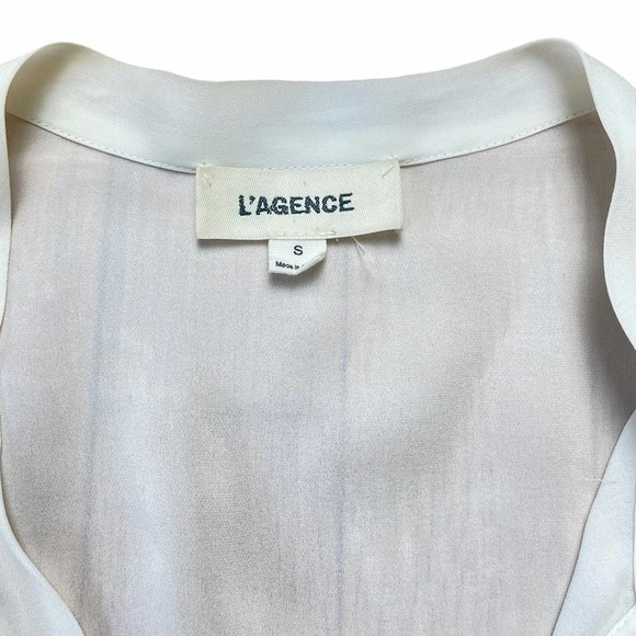 L'AGENCE | Cream 100% Silk Long Sleeve "Valentina" Ruffle Button Down Blouse Top - Picture 5 of 13